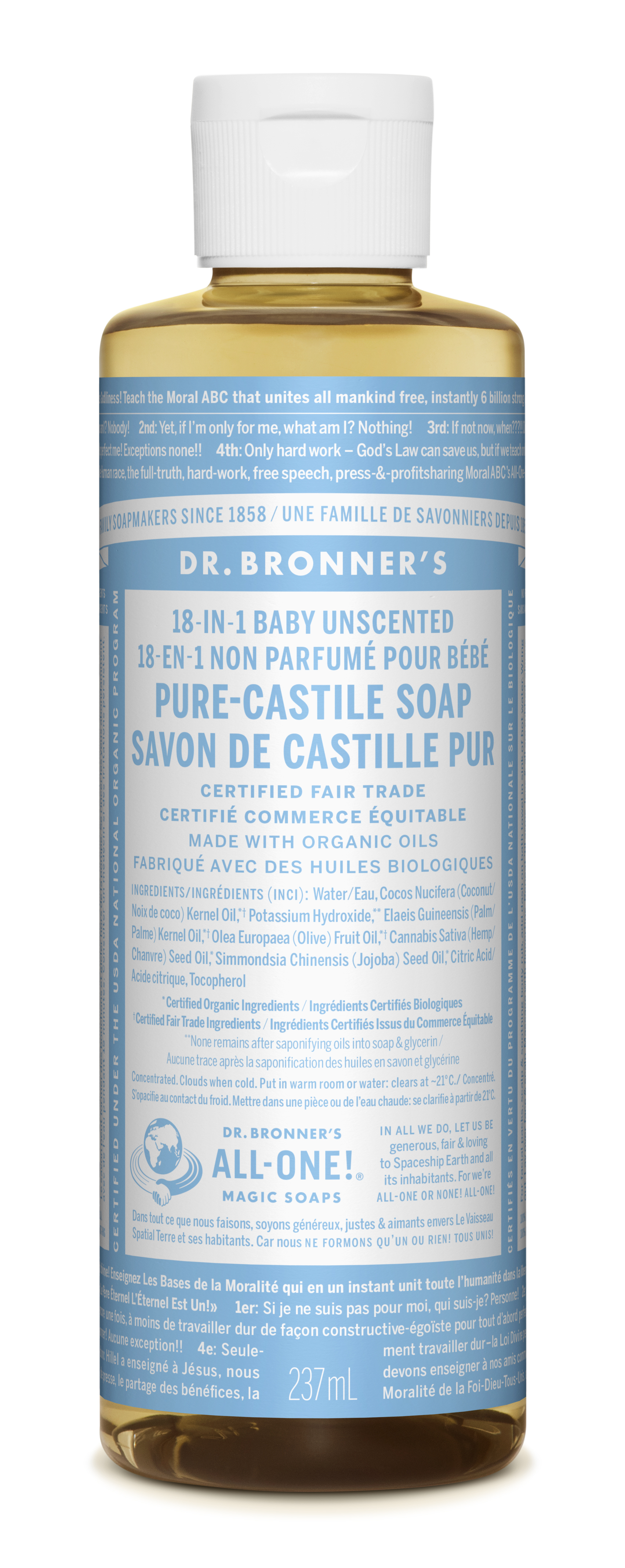 DR BRONNERS BABY UNSCENTED PURE-CASTILE SOAP