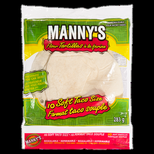 MANNY'S FLOUR TORTILLAS 10PK SOFT TACO SIZE