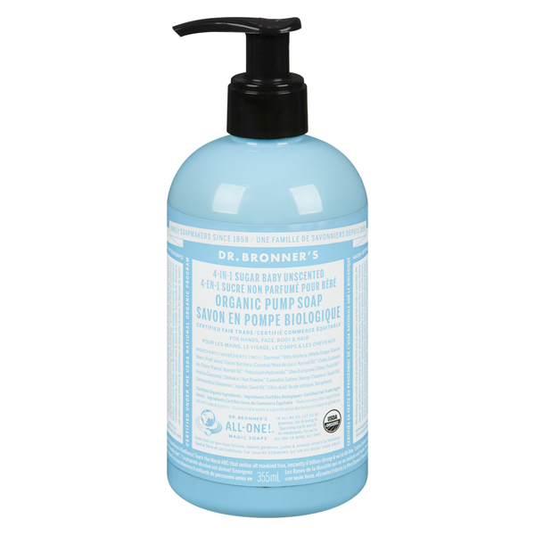 DR BRONNERS 4 IN 1 BABY UNSCENTED ORGANIC SUGAR SOAP