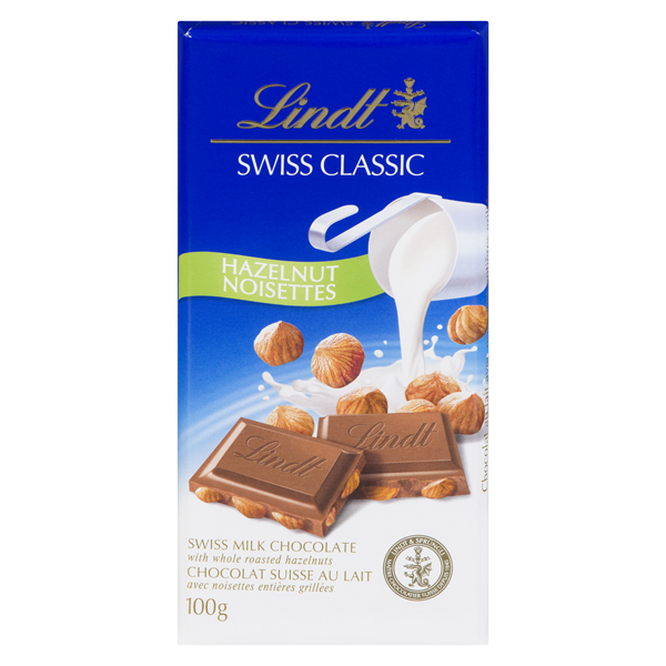 LINDT SWISS CLASSIC MILK CHOC W/ WHOLE ROASTED HASELNUTS