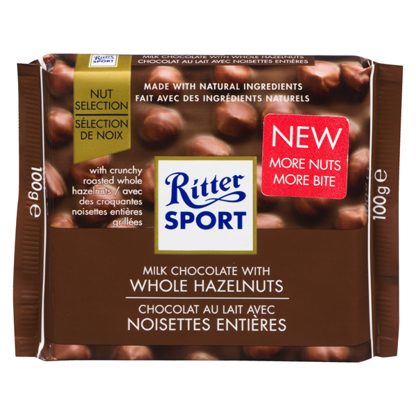 RITTER SPORT WHOLE HAZELNUT MILK CHOCOLATE BAR