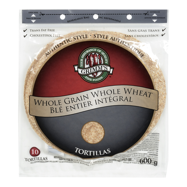 GRIMM'S WHOLE GRAIN TORTILLAS 10"