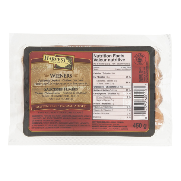 HARVEST WIENERS NATURALLY SMOKED