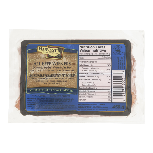 HARVEST WIENERS ALL BEEF NATURALLY SMOKED WIENERS