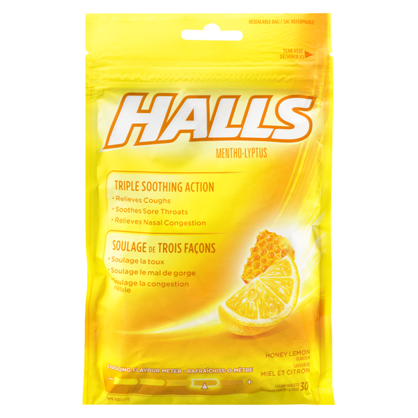 HALLS RELIEF HONEY LEMON LOZENGES ACTIONS HONEY LEMON