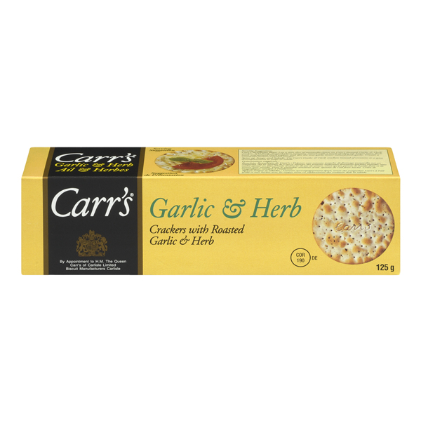 CARRS TABLE WATER CRACKERS ROASTED GARLIC AND HERBS