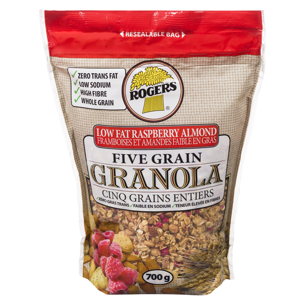 ROGERS FIVE GRAIN GRANOLA LOW FAT RASPBERRY ALMOND