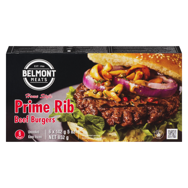 BELMONT MEATS HOME STYLE PRIME RIB BEEF BURGERS 6PK