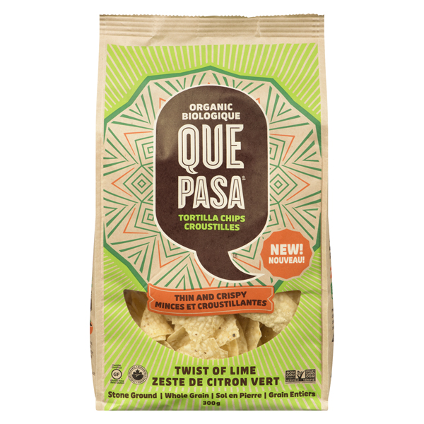 QUE PASA ORGANIC THIN & CRISPY TWIST OF LIME TORTILLA CHIPS