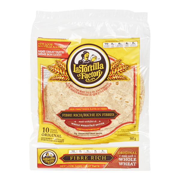 LA TORTILLA FACTORY FIBRE RICH WHOLE WHEAT TORTILLAS 10PK
