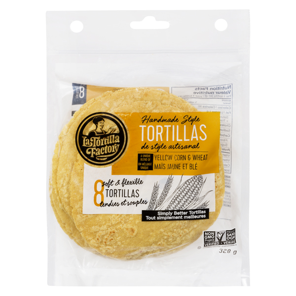 LA TORTILLA FACTORY HAND MADE TORTILLAS YELLOW CORN & WHEAT