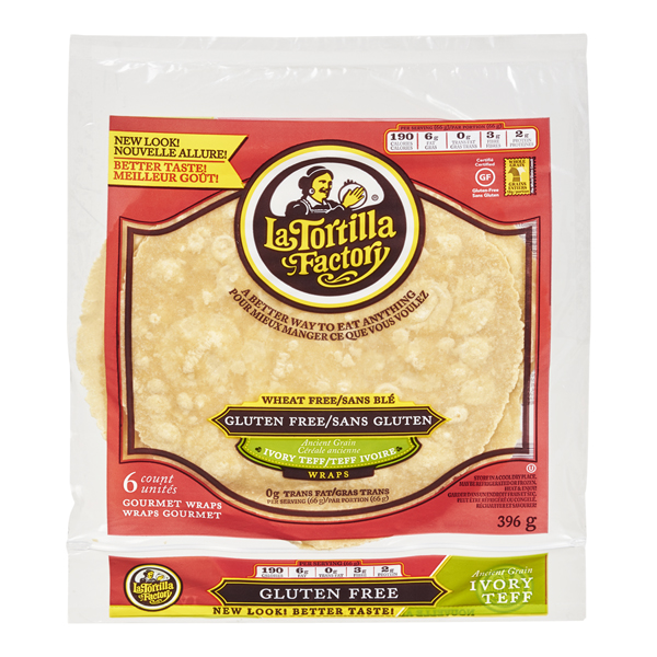 LA TORTILLA FACTORY WHEAT FREE GLUTEN FREE IVORY TEFF WRAPS