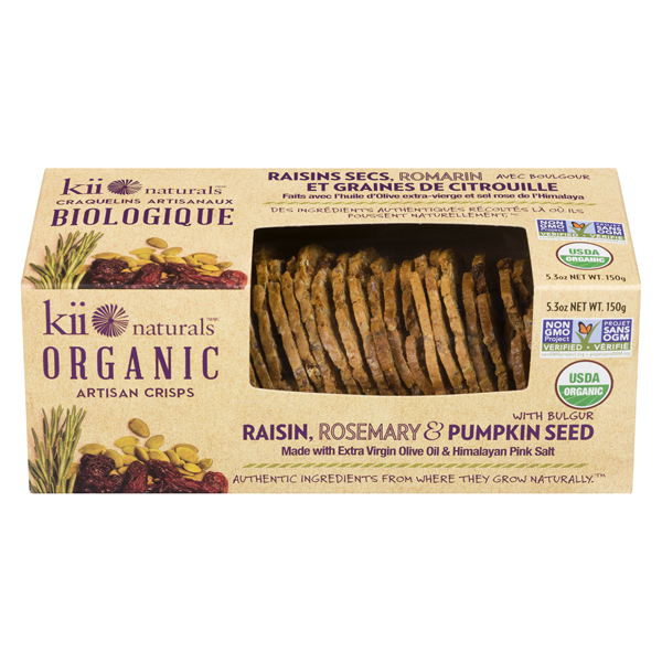 KII NATURALS ORGANIC RAISIN ROSEMARY & PUMPKIN SEED CRISPS