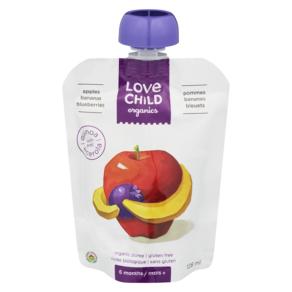 LOVE CHILD ORGANICS APPLES BANANAS BLUEBERRIES PUREE