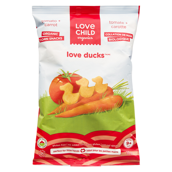LOVE CHILD ORGANIC TOMATO & CARROT LOVE DUCK CORN SNACKS