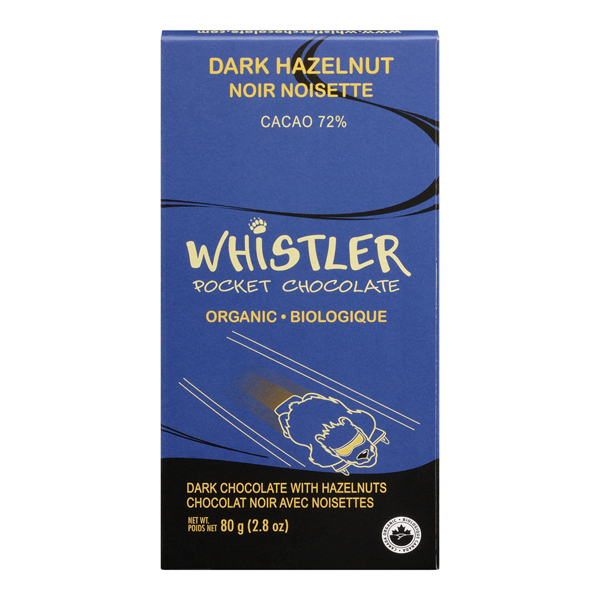 WHISTLER ORGANIC HAZELNUT DARK CHOCOLATE BAR